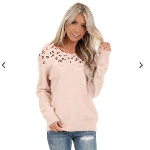 Pink Lace Crochet Sweater Vici Small NWOT